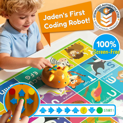 3-5, Apitor Robot Bear Screen-Free Coding Robot for Kids Ages First Coding Toy with Lights, Sounds & Alphabet Map, STEM