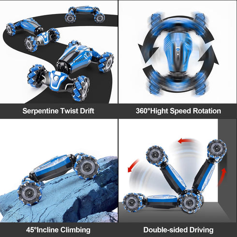 RC Stunt Car, 2.4 GHz 4WD Drive Remote Controlled Gesture Sensor Toy Car with 360° Flipping Light and Music