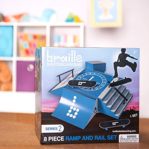 Braille Skateboarding Skate Ramp Playset - Series 2 with 4 Ramps, 2 Finger Boards, Stickers, Mystery Toy