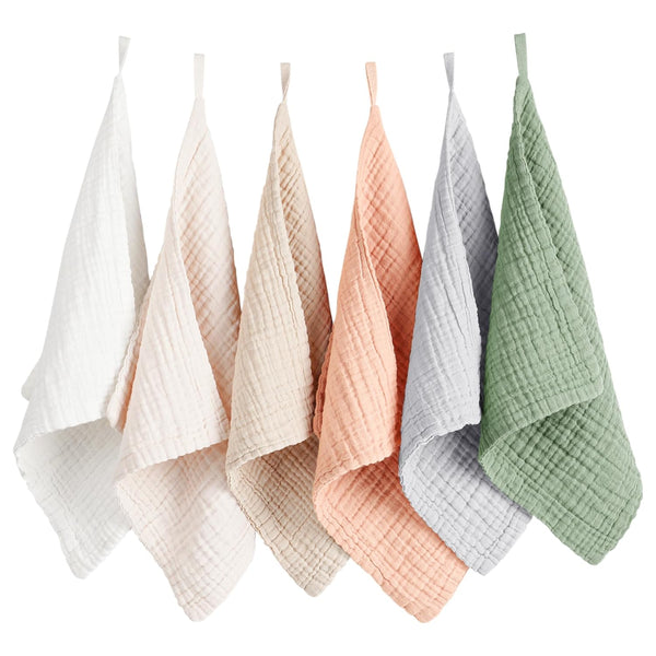 Konssy 6 Pack Baby Muslin Washcloths for Unisex 100% Cotton Wash Cloth