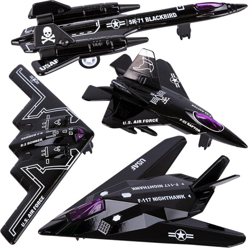 ArtCreativity 4 Pcs Diecast Stealth Bomber Toy Jets, B-2 Spirit Bombers, Pullback Mechanism, Military Cake Decorations