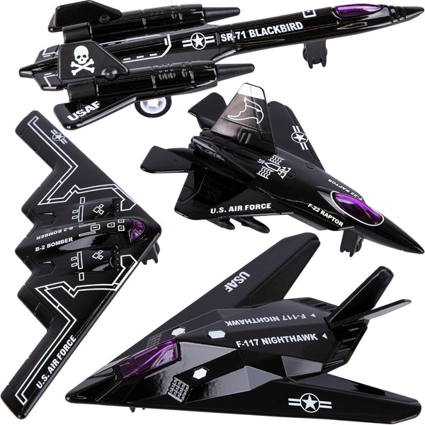 ArtCreativity 4 Pcs Diecast Stealth Bomber Toy Jets, B-2 Spirit Bombers, Pullback Mechanism, Military Cake Decorations