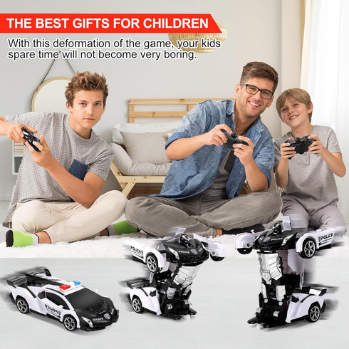 Transform RC Cars for Boys 4-12 - 2.4Ghz 1:18 Scale Remote Control Car Transforming Robot Toy Gifts for Boys 3-5, White