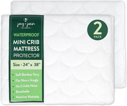 Joey + Joan Waterproof Mini Crib Mattress Protector 2 Pack, 24" x
