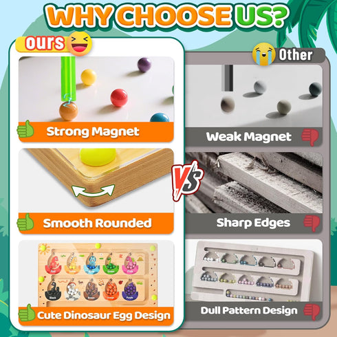 Zemobra Montessori Toys Busy Board Travel Toys for Toddlers Kids Wooden Magnetic Color and Number Maze Puzzle, Dinosaur