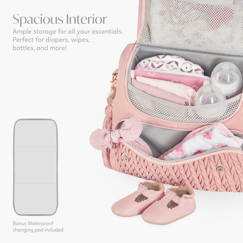 Backpack Hannah & Sophia Belle Convertible Baby Diaper & Bag in Pink Polyester with Classic Style