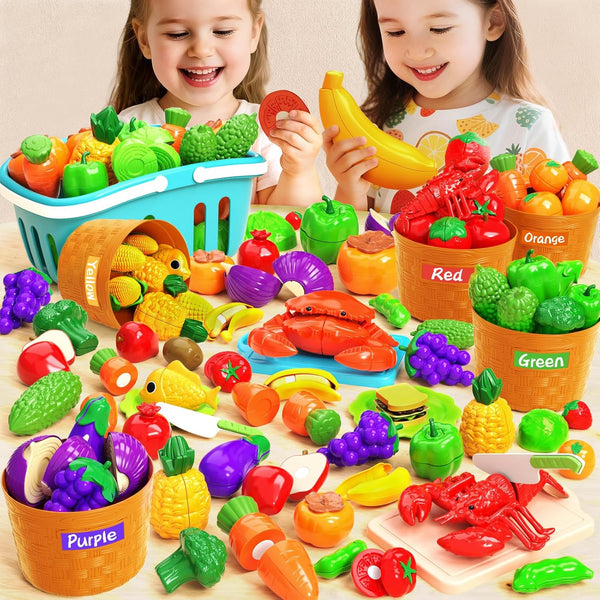 Toddler Toys Play Food Set, Learning Toy Cutting Food with Color Sorting