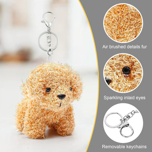Anboor Small Stuffed Animals - 4.8 Inch Cute Puppy Dog Plush with Keychain for Party Favors (Light Brown)