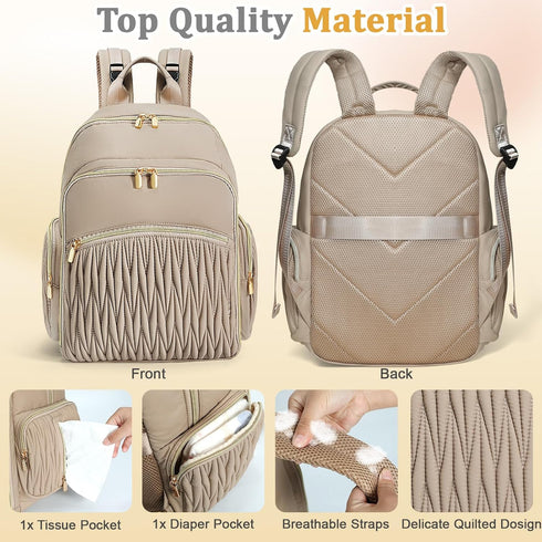 Backpack 16 Mommy Backpack Miss Fong Diaper Bag - Quilted Travel Baby Bag with Changing Pad, Pockets, Waterproof, Large