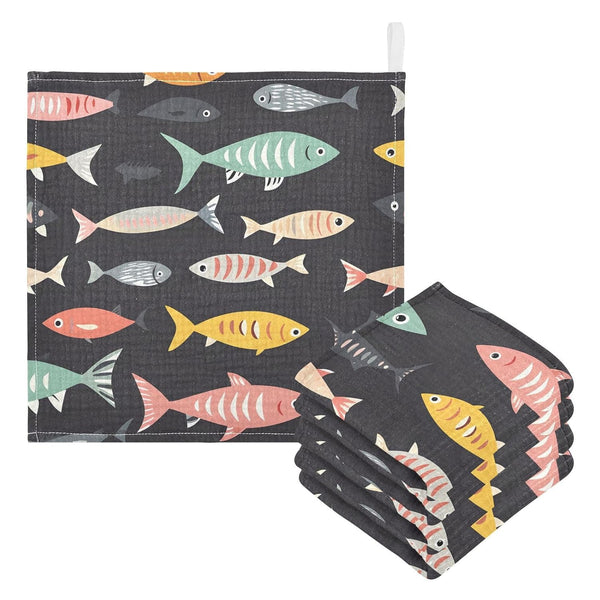 YETTASBIN Fish Muslin Baby Hand Washcloths, Soft Cotton Bath Face Towel, 4 Layers