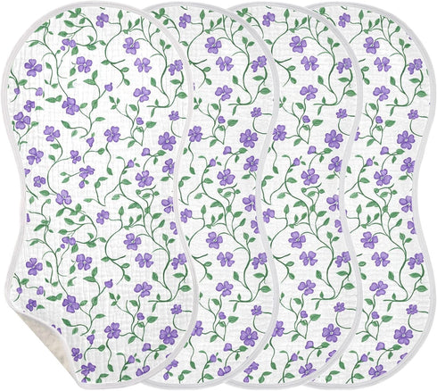 decor gift 4 Pack 22x11in Cotton Muslin Burp Cloths Large Soft Touch Purple Flowers Green Vines Burp Rags for Babies