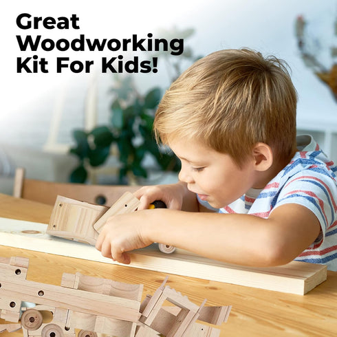 Kraftic Woodworking Building Kit for Kids - 3 Educational DIY Carpentry Projects for Boys and Girls - Tractor,
