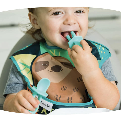 Tiny Twinkle Silicone Training Utensils - Baby Spoons and Forks for Self-Feeding Training, Mint