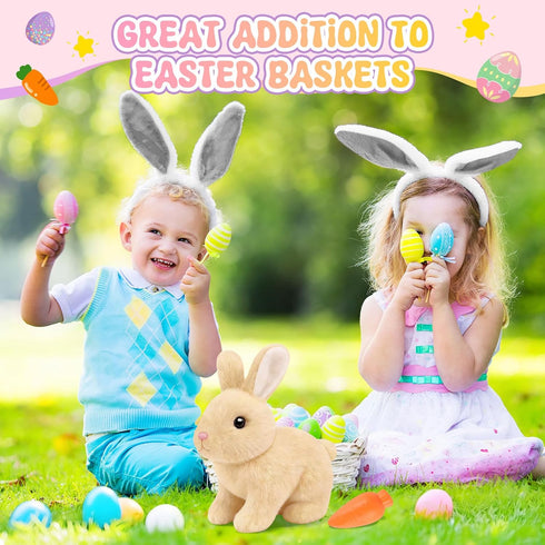 LAITYUM Set Realistic Bunny for Kids - Interactive Hopping Bunny Toy with Headband, Electric Lifelike Robot Rabbit that