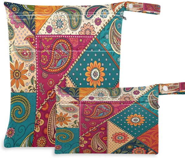 Haskirky Tribal Patchwork Kantha 2 Pcs Cloth Diaper Wet Dry Bags,Waterproof and Washable