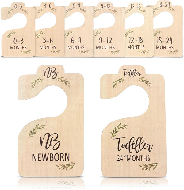 Solid Wooden Baby Clothes Dividers for Closet, Set of 8 Double-Sided for Newborn to 24 Months
