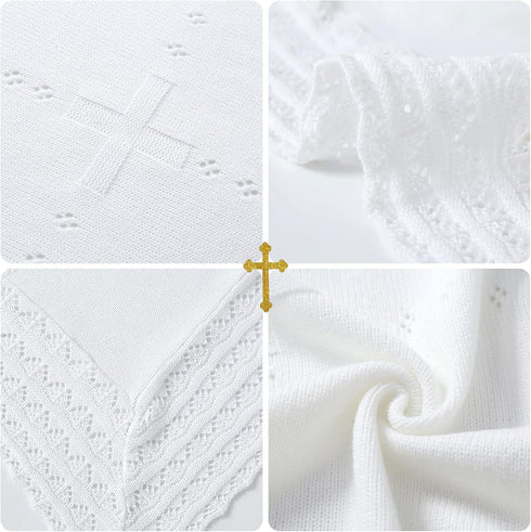 47x47 Booulfi Baby Blanket White Receiving Blanket Baptism Christening Towel for Newborn Girls Boys, White Cotton Knit