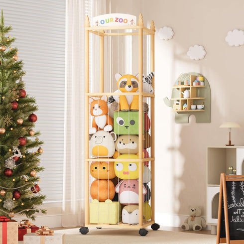 Stuffed Animals Storage with Wheels, 54" Rolling Toy Organizer, Stuffed Animal Zoo
