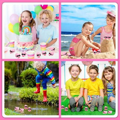 200 Sets Liliful Mini Rubber Pig Bath Toy with Sunglasses Pink Float and Squeak Pig Bathtub Toys for Baby Shower