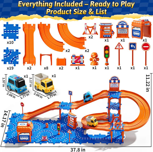 3-5 2-4 59PCS Set 2 Toddler Puzzle Race Cars Track Toys for Kids Age Years, Puzzles Car Track Includes Cars and Road