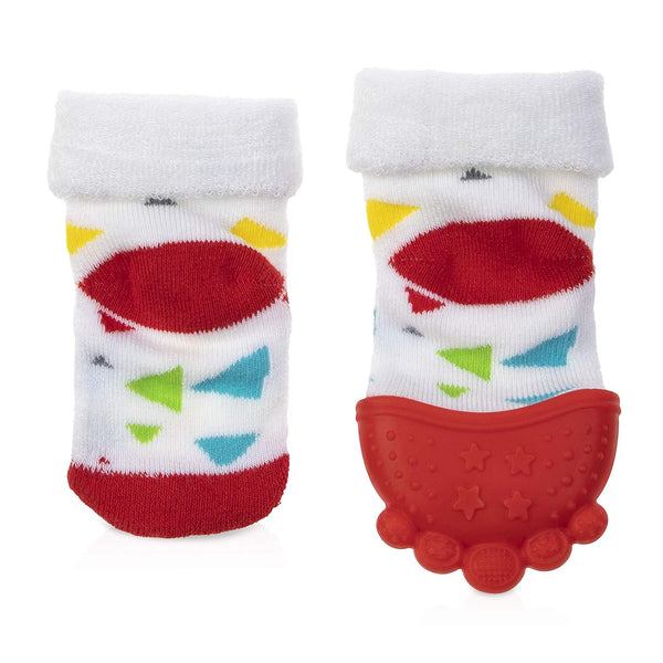 Nuby Soothing Teether Sock, Red with Triangles