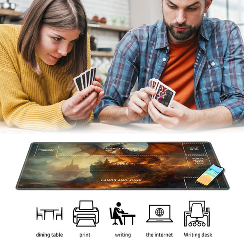 Playmat for MTG: Card Playmat Stitched with Magic Zones for TCG and Board Games, Game Mat 24 x 14 inches-Firedragon