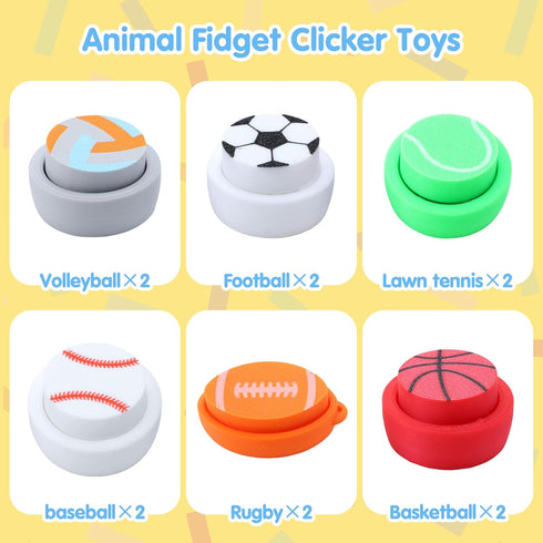 12 3D JOYIN Pcs Sports Balls Fidget Clicker Toys, Printed Sensory Toy Clicker Keychain Fidget Toys for Relief Stress