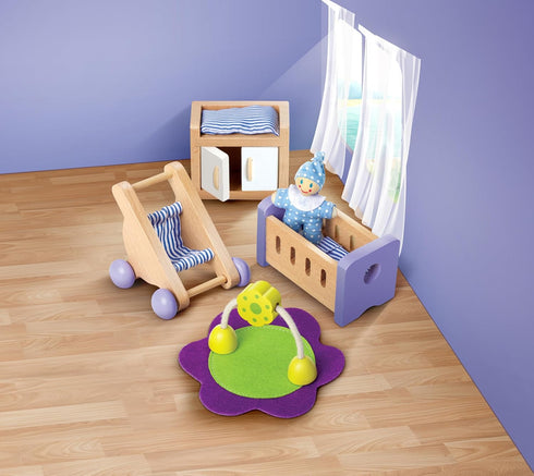 Set Playset Hape Wooden Doll House Furniture Baby's Room with Baby| Pretend for Kids Wooden Dollhouse