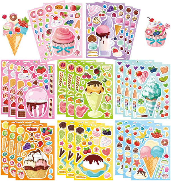 24 Sheets Make-a-face Stickers, Make Your Own Ice Cream Mix and Match