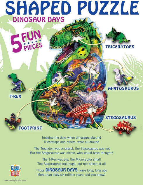 MasterPieces 100 Piece Shaped Jigsaw Puzzle for Kids - Dinosaur Days - 14"x19"