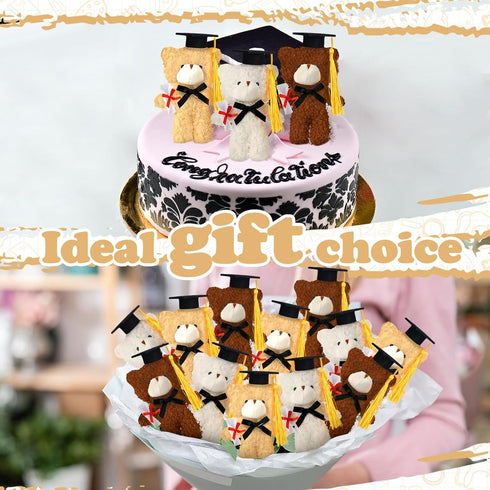 24 Pcs Mini Graduation Bear Plush Toy - 5.5 Inch Stuffed Animal with Black Cap, Class of 2024 Graduation Gift