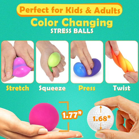 32 Pack (1.8") KLT Stress Balls Bulk for Kids and Adults: Mini Squishy Ball for Stress Reduce- Color Changing Sensory