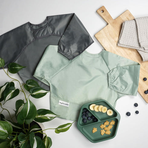 2-Pack Charcoal,2-4Y) Tiny Twinkle Long Sleeve Bib for Babies & Toddlers | Waterproof Smock Bib for Eating | Machine