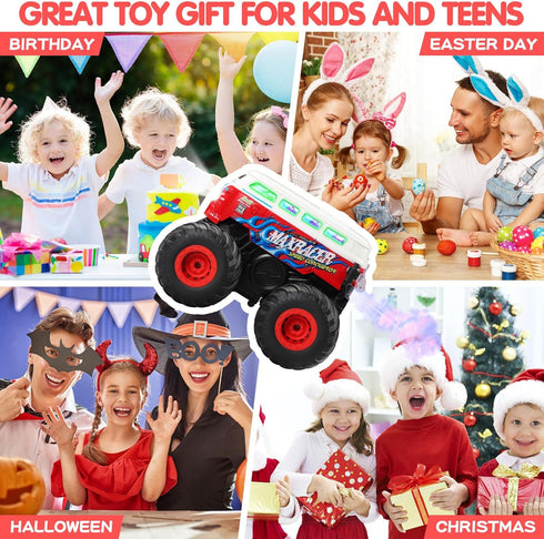 2.4Ghz 3 360 DYODYORC Remote Control Car, RC Monster Truck Toys, All Terrain RC Truck with Spray, Music, Lighting