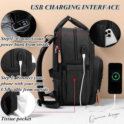 Backpack Expandable Diaper Bag for Dad and Mom Large Capacity Baby Diaper Bag with Premium Leather, Changing Pad