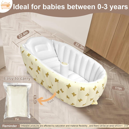 Mink Newborn to Toddler Bath Tub,Inflatable Baby Bathtub with Built-in Air Pump,Portable Travel Shower Basin with Back