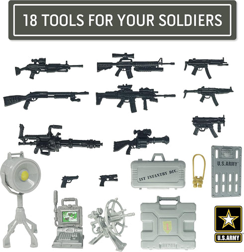 United States Army Recon Platoon Playset with 3 Military Action Figures, Mini Weapons & Accessories - Toy Soldiers for Kids 3+