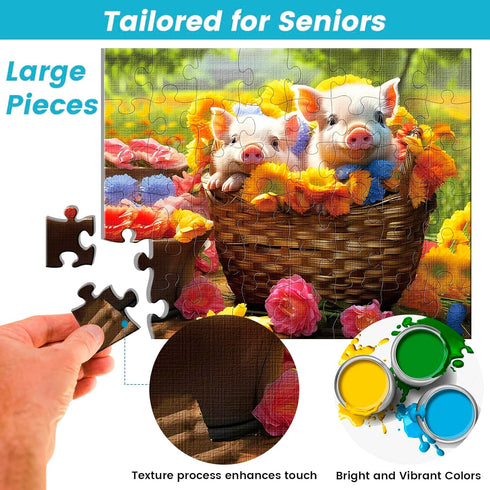 48 Large Piece Puzzles for Seniors, 3 Pack Dementia Jigsaw Puzzles for Elderly, Easy Activities for People with Dementia