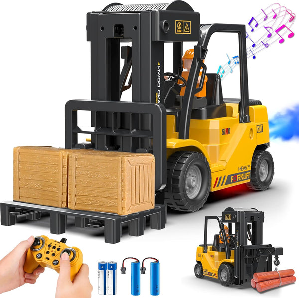 RC Forklift Truck 2 in 1 Transform Lift Fork & Hook, 11 Channel Remote Control Forklift, 2 Battery, Kids Toy Gift 6+