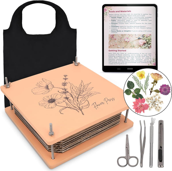 Wooden Flower Press - Durable Bolt Lock Design Complete Pressing Kit w/White