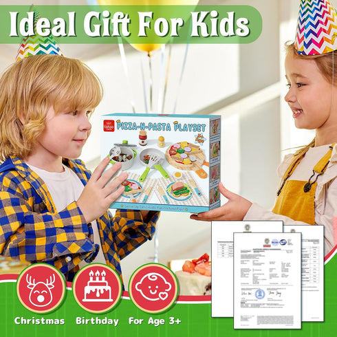 Sets 3-5 Lehoo Castle Wooden Play Food for Kids Kitchen - Pizza Toy with Pot & Pan, Play Kitchen Accessories, Pretend