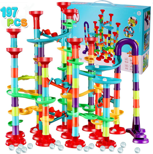 197Pcs Marble Run - Marble Maze Game Construction Building Blocks Toy for Kids, Educational Learning Toy for Boys Girls