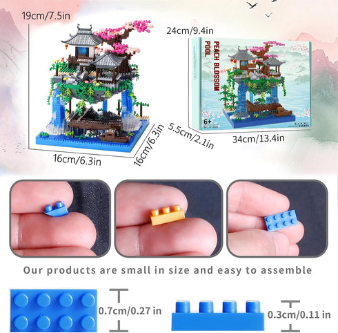 LQPFBSM Sets 2500 Cherry Blossom Treehouse Micro Mini Building Block with Acrylic Display Box Japanese Bonsai Tree