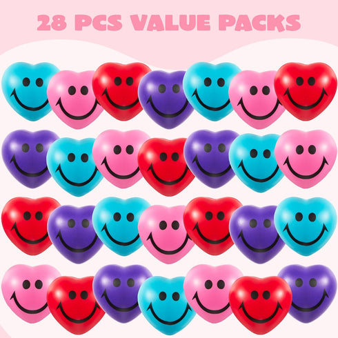 28 Packs JOYIN Heart Shape Stress Ball with Cards Stress Relief Fidget Toy for Valentine Party Favors, Classroom Prize