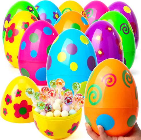 JOYIN 12 Pcs Large Printed Easter Eggs, 6 Inches Jumbo Plastic Eggs