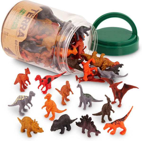 Terra by Battat 60 Pieces Dinosaur Figures Assorted Mini Plastic Animals for