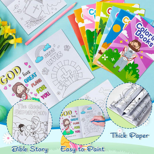 24Pcs Zainpe Christian Bible Coloring Books for Kids Bible Stories Study Easter Theme DIY Art Drawing Book with Jesus