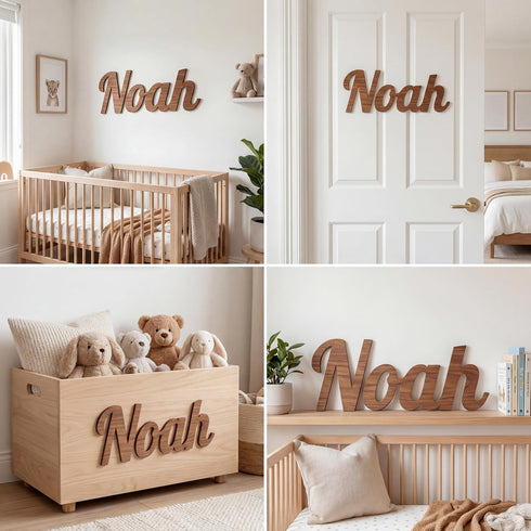 Pabawa Name Sign for Nursery Wooden Name Plaque Baby Girl Wall Decor Boys Room Nameplate Birthday Laser Cut Letters