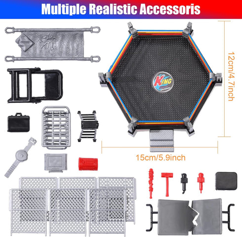 Skylety 32 Pcs Wrestling Toys with 12 Mini Wrestlers Action Figures and 20 Realistic Accessories Playset