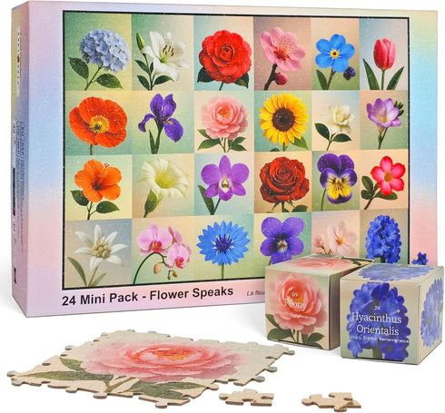 rokt&razo, Flower Speaks, 24 Mini Pack, 1000 Pieces Floral Daily Puzzles with